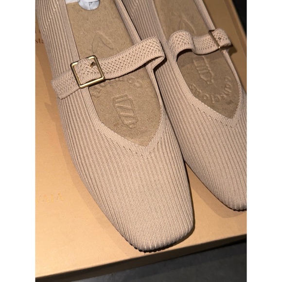 Vivaia Mary Jane Knit Flats Square Toe Buckle Strap Beige Shoes EU/39.5 US/8.5 - Picture 8 of 12